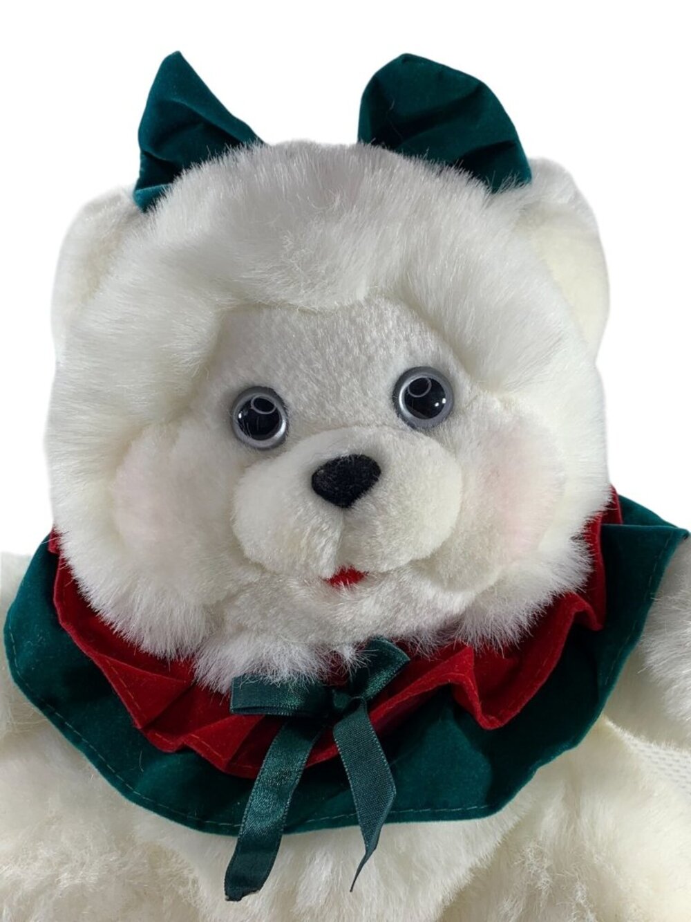 Vintage Dan Dee Christmas Teddy Bear 10" Ruffles Bow Holiday White Plush Stuffed - Picture 6 of 10